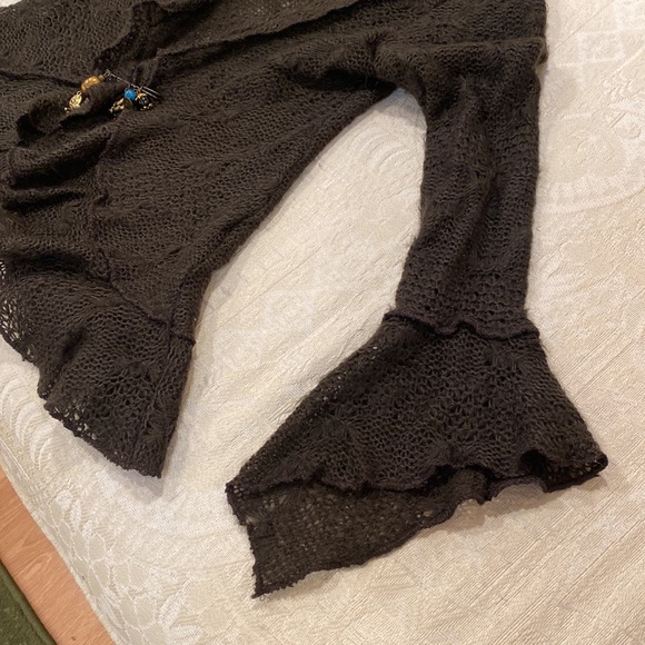 Le Chat Paris Soft Black Mohair Open Knit Sweater, Detailed Pin, Bell Sleeves - Picture 12 of 16